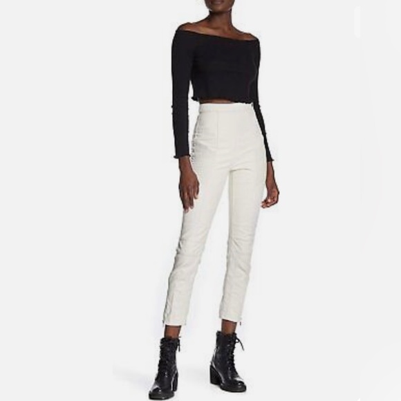 Free People Pants - Free People Kaelin Faux Leather Moto Skinny Pants in White, Size 12. NWOT